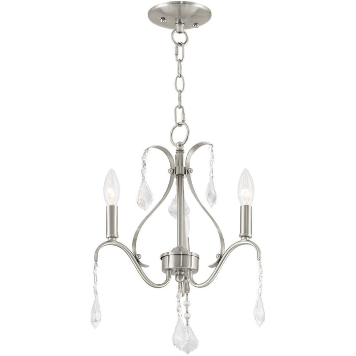 Three Light Dimmable Chandelier With Shades - Nickel