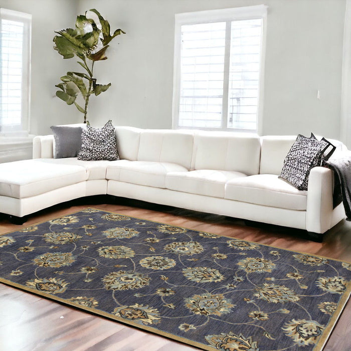 8' x 11' Hand Tufted Traditional Floral Indoor Area Rug - Midnight Blue
