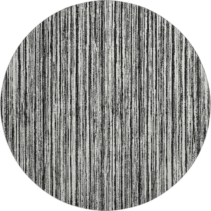 8' Striped Washable Round Rug With UV Protection - Black And Ivory
