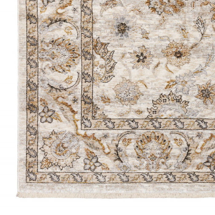 9.8' x 12.9' Oriental Power Loom Stain Resistant Area Rug With Fringe - Ivory And Grey