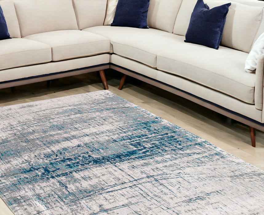 6' x 9' Abstract Non Skid Area Rug - Blue And Gray