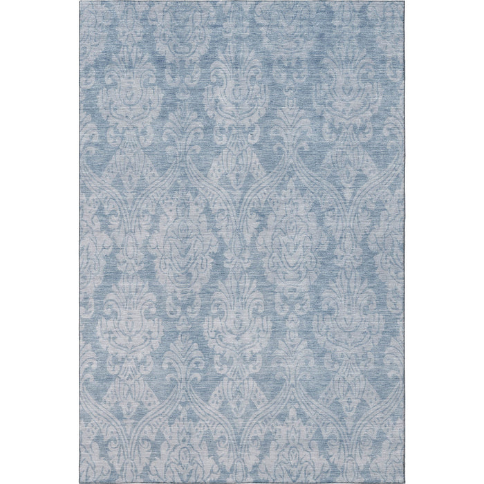 10' X 14' Damask Washable Area Rug With UV Protection (696362) - Blue / Ivory