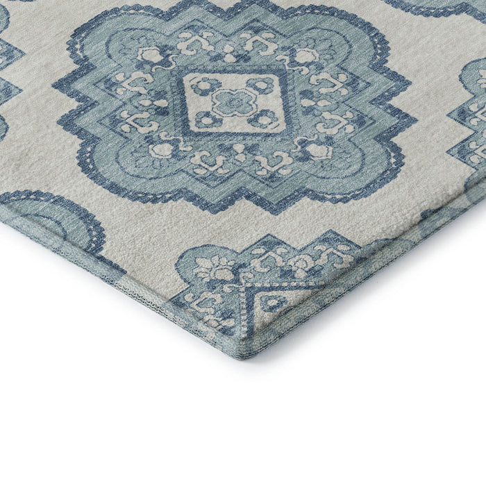 10' X 14' Medallion Washable Area Rug With UV Protection (669895) - Teal / Ivory