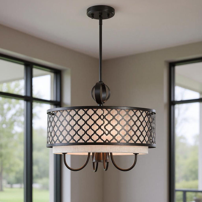 18" Five Light Dimmable Chandelier With Shades - Bronze