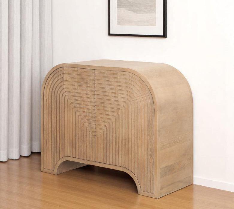 32" Solid Wood Texture Door Accent Cabinet With Two Doors - Natural