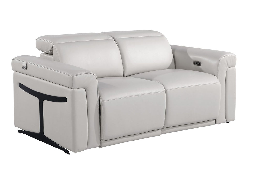 Italian Leather Power Reclining Loveseat (720493) - Light Gray / Black