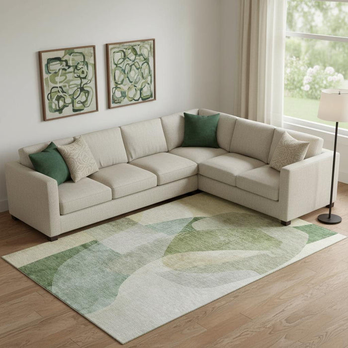 10' X 14' Abstract Washable Area Rug With UV Protection (716677) - Sage / Beige