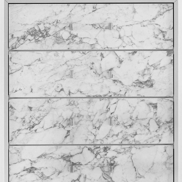Modern Chest With 5 Faux Marble Detailed Front Drawer. - White