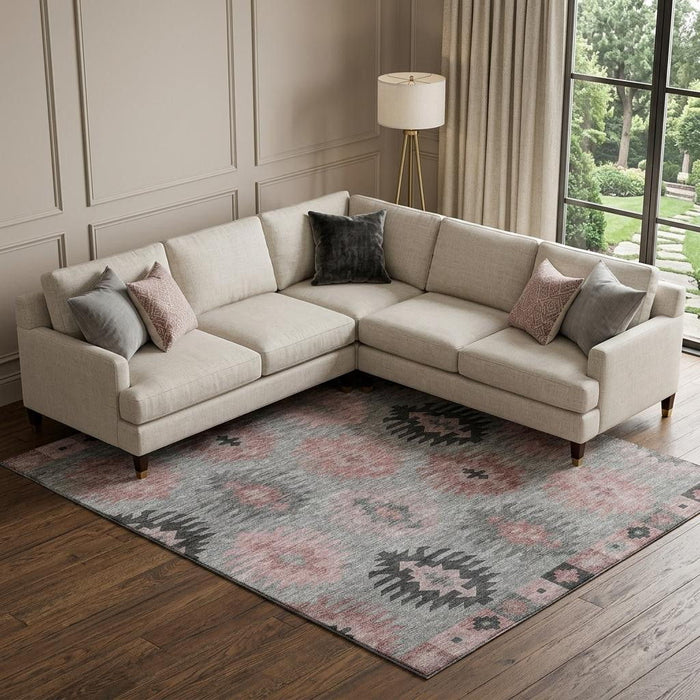 10' X 14' Southwestern Washable Area Rug With UV Protection (677627) - Gray / Mauve / Silver