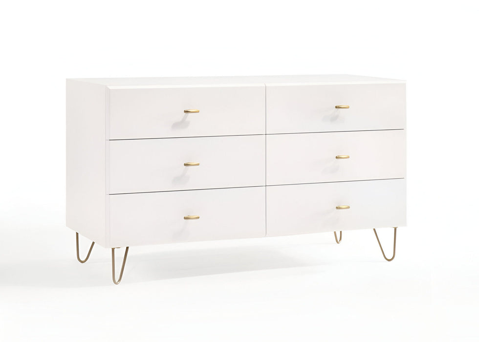 Six Drawer Wood Double Dresser - White