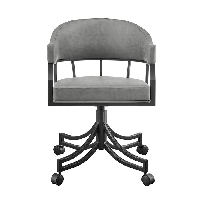 Upholstered Faux Leather Open Back Dining Arm Chair With Wheels - Gray