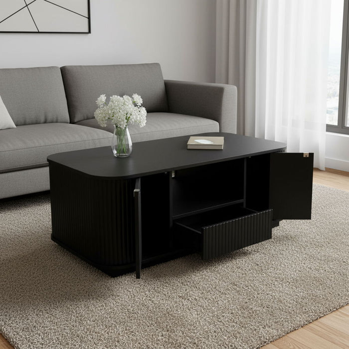Oval Block Coffee Table With Storage - Black