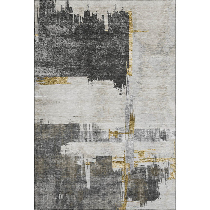 10' X 14' Abstract Washable Area Rug With UV Protection (652701) - Gray / Gold / Ivory