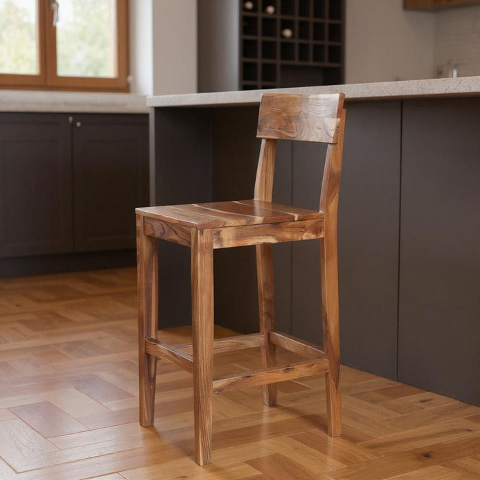 Solid Wood Bar Height Bar Chair - Wood Brown