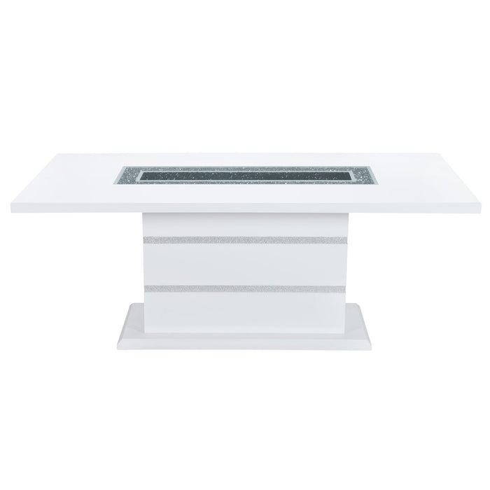79" Faux Crystals Glass And Wood Pedestal Base Dining Table - White