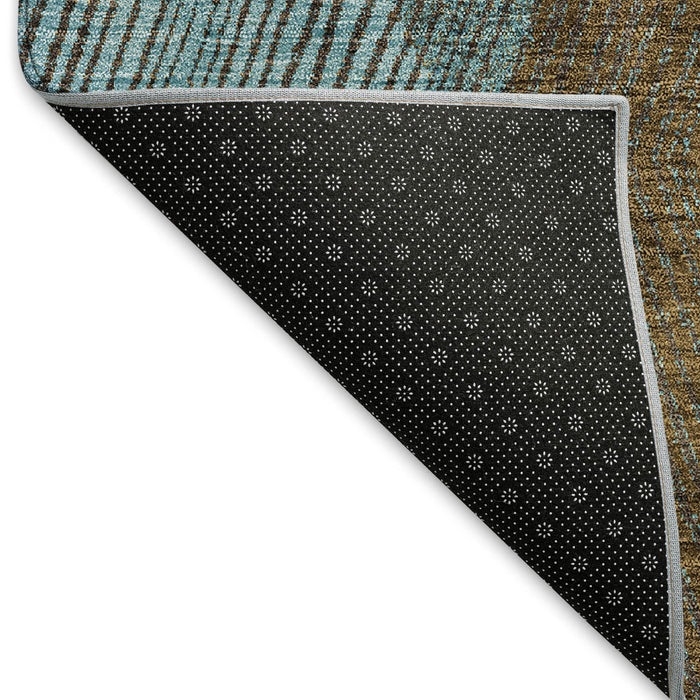 10' X 14' Geometric Washable Area Rug With UV Protection (676230) - Teal / Brown