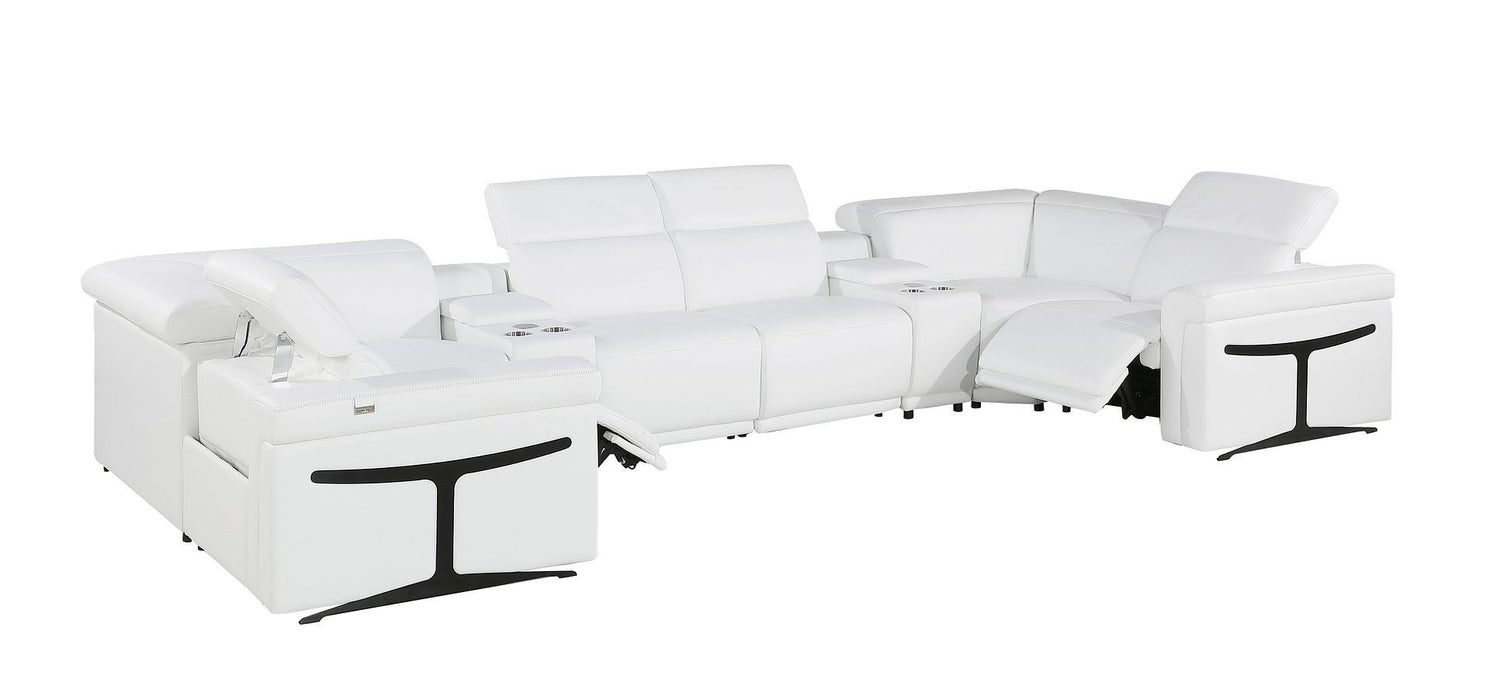 Italian Leather Modular U Shaped 8 Piece Corner Sectional With Console - White