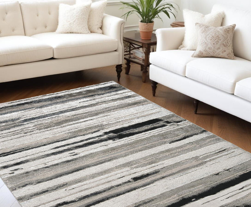 12' x 15' Abstract Stain Resistant Area Rug - Silver Gray And Black