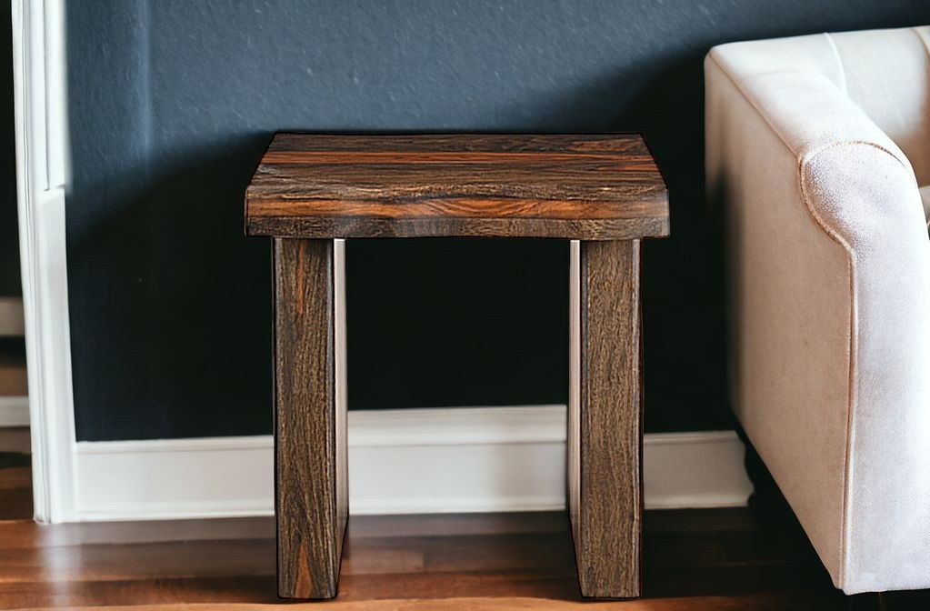 Wood Solid Wood Square End Table - Dark Brown And Brown