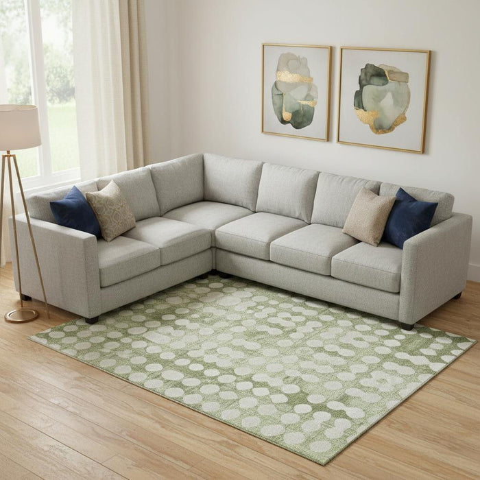 10' X 14' Polka Dot Washable Area Rug With UV Protection (669090) - Artichoke Green / Beige