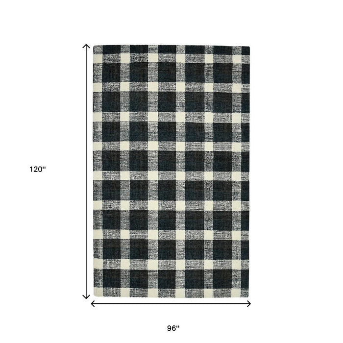 8' X 10' Wool Plaid Hand Tufted Area Rug - Charcoal And Ivory