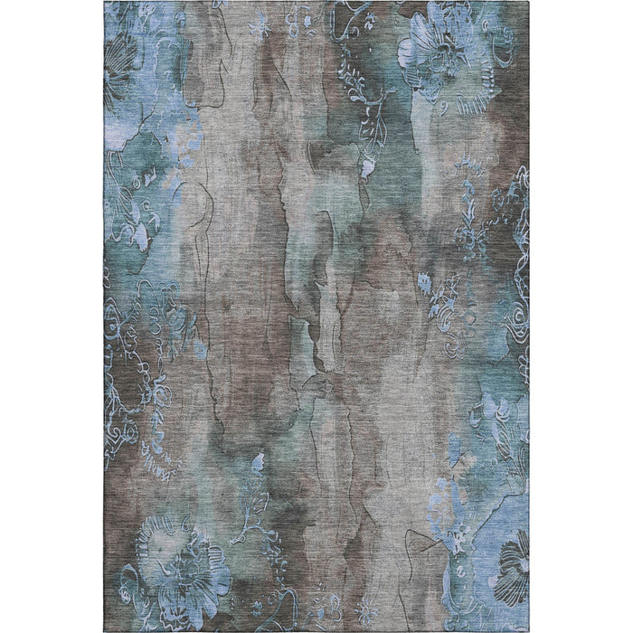 10' X 14' Floral Washable Area Rug With UV Protection (706331) - Taupe / Blue