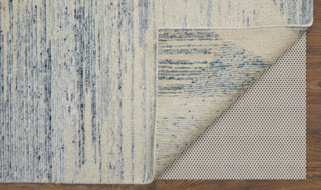 4' x 6' Abstract Hand Knotted Worn Faded Area Rug - Blue And Ivory
