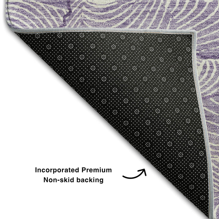 10' X 14' Abstract Washable Area Rug With UV Protection (682247) - Purple / Ivory