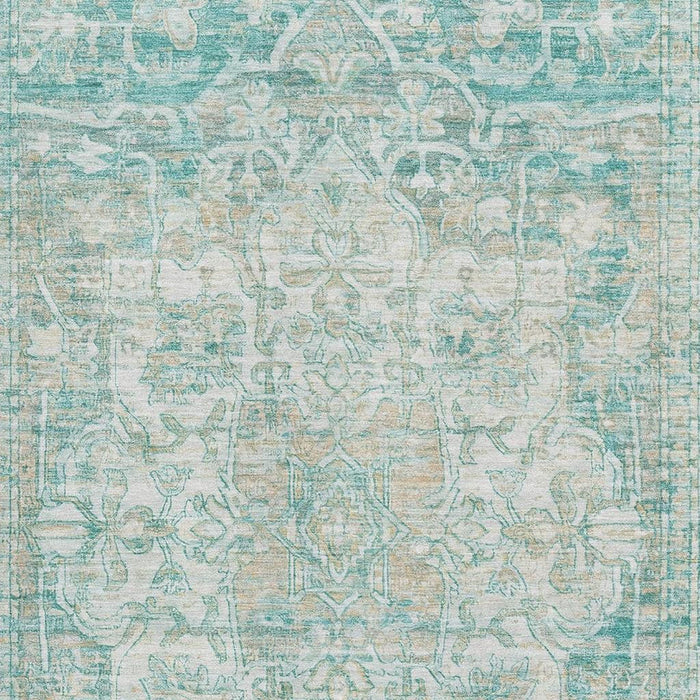 10' X 14' Oriental Washable Area Rug With UV Protection (699370) - Teal / Ivory / Beige