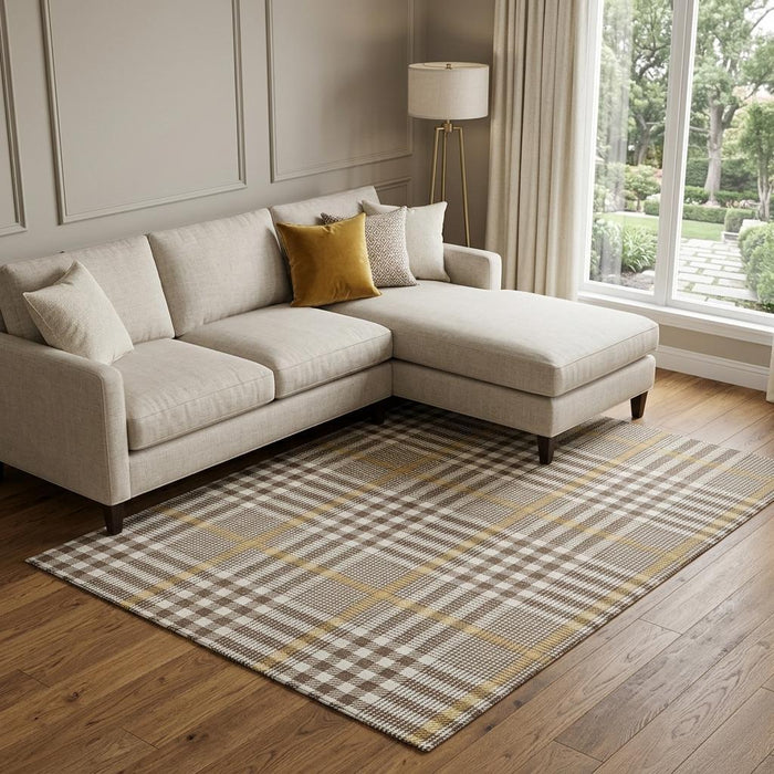 10' X 14' Plaid Washable Area Rug With UV Protection (682619) - Brown / Ivory / Gold