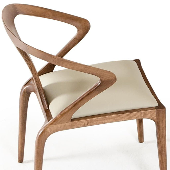 Upholstered Faux Leather Curved Back Dining Arm Chair - Brown / White