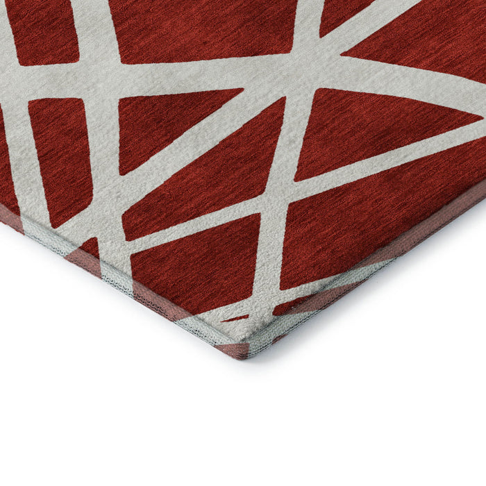 10' X 14' Geometric Washable Area Rug With UV Protection (681641) - Red / Ivory