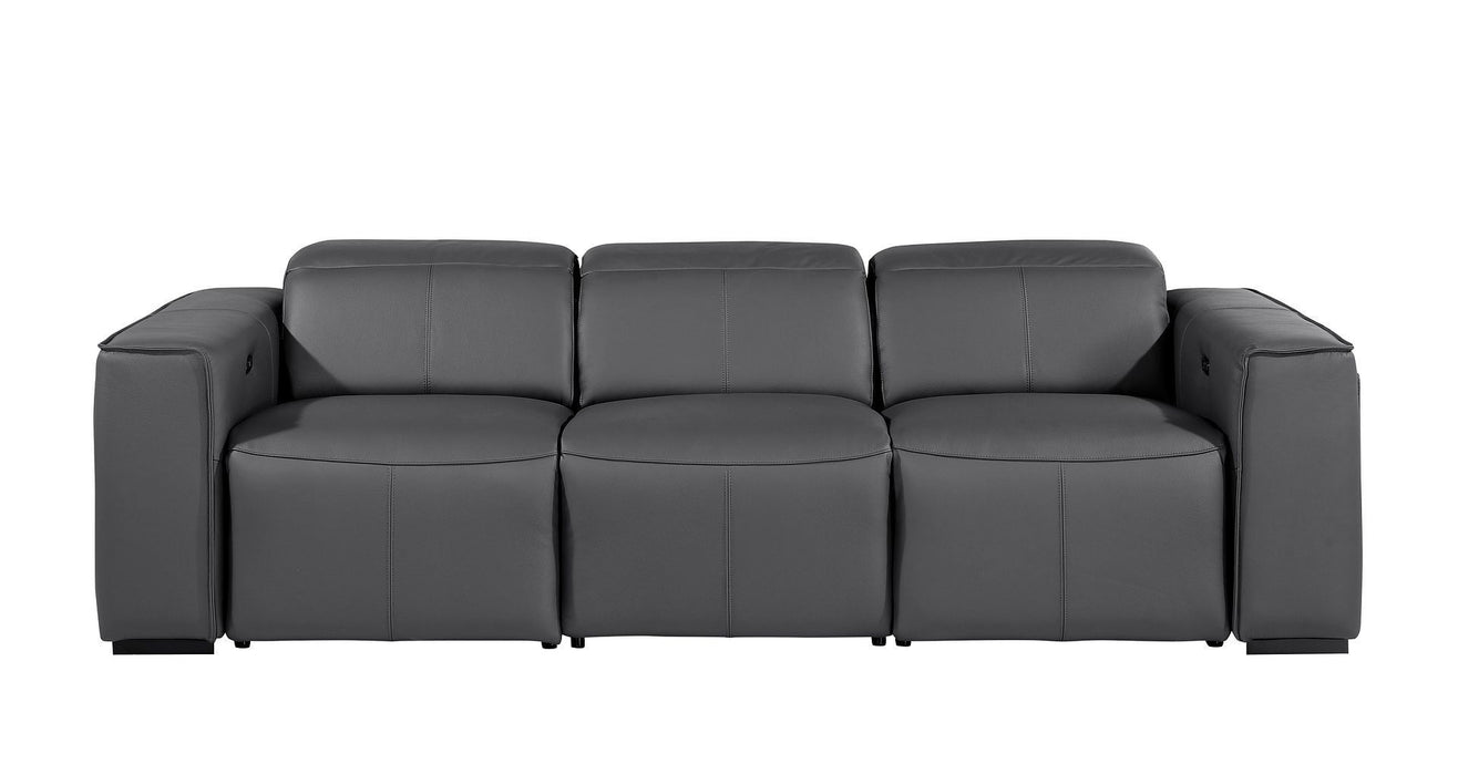 Top Grain Leather Reclining Metal USB Sofa (720388) - Dark Gray