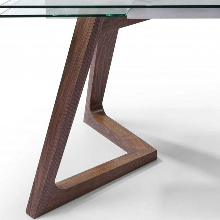 63" Glass And Solid Wood Self-Storing Leaf Dining Table - Brown