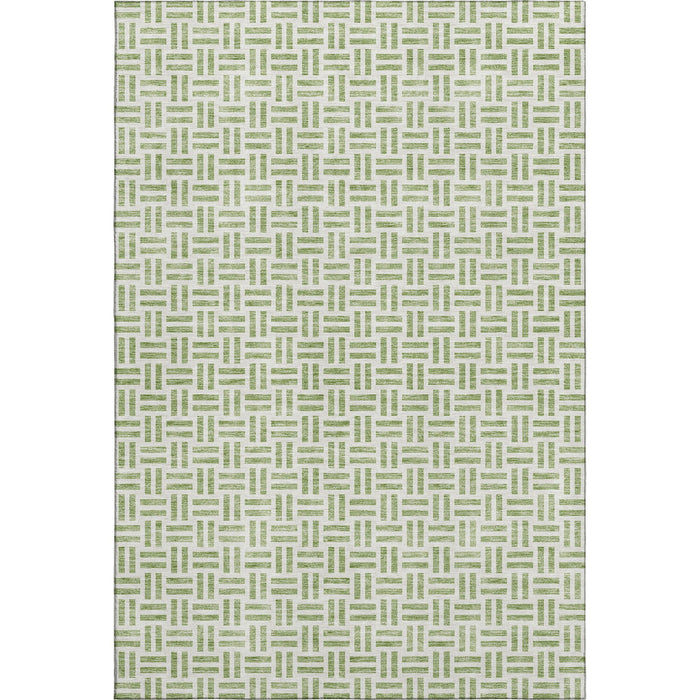 10' X 14' Geometric Washable Area Rug With UV Protection (677213) - Artichoke Green / Ivory