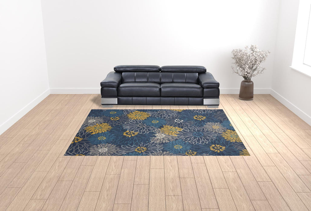 9' x 12' Floral Power Loom Area Rug - Navy Blue