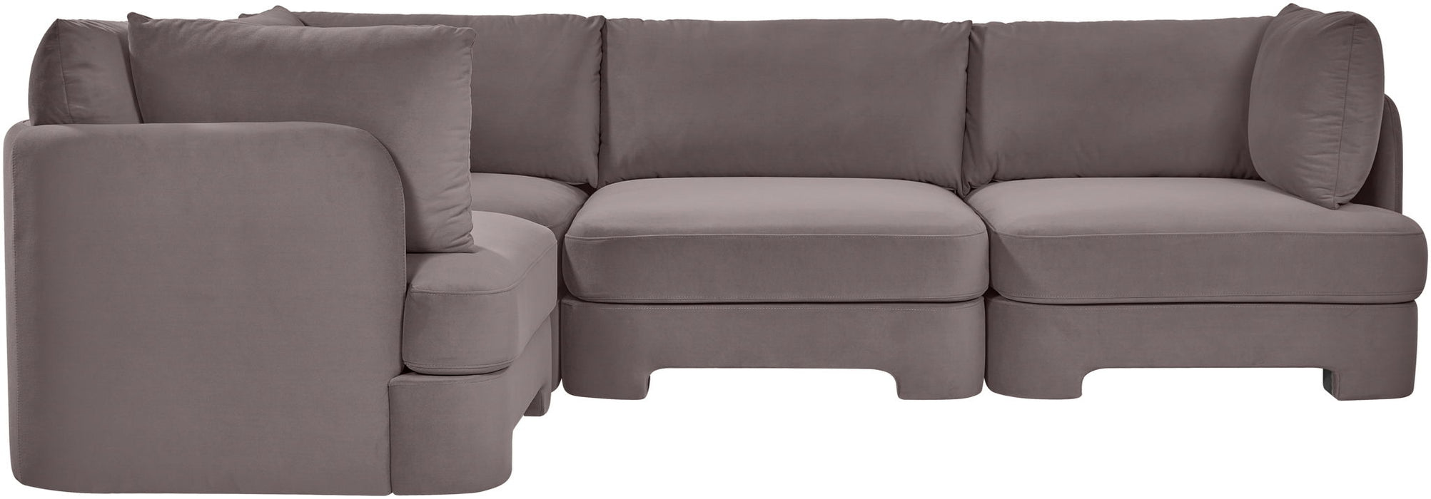 Meridian Furniture Hammond velvet performance fabric 4-piece sectional sofa with plush upholstery and modern design.