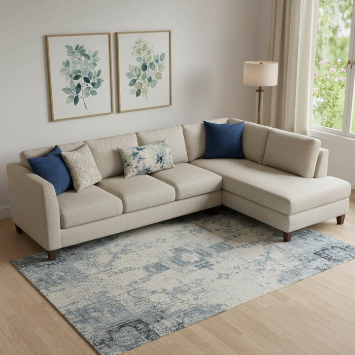 10' X 14' Geometric Washable Area Rug With UV Protection (710610) - Denim Blue / Ivory / Gray