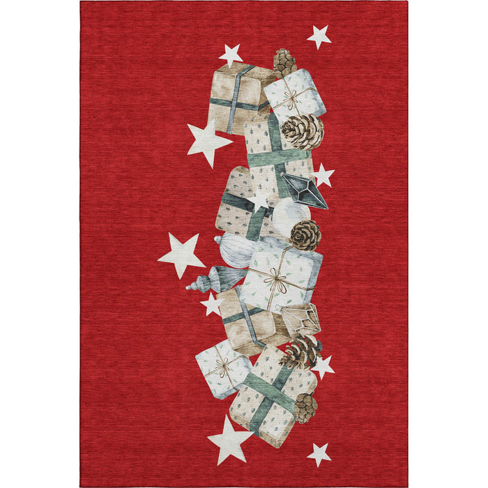 10' X 14' Geometric Washable Area Rug With UV Protection (702377) - Red / Beige / Ivory