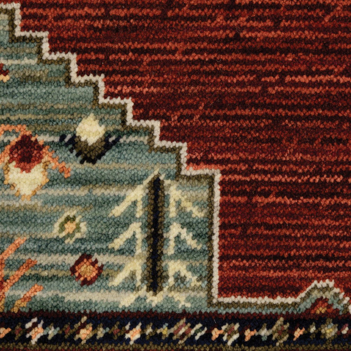 8' x 11' Oriental Power Loom Stain Resistant Area Rug With Fringe - Red Blue Orange And Ivory
