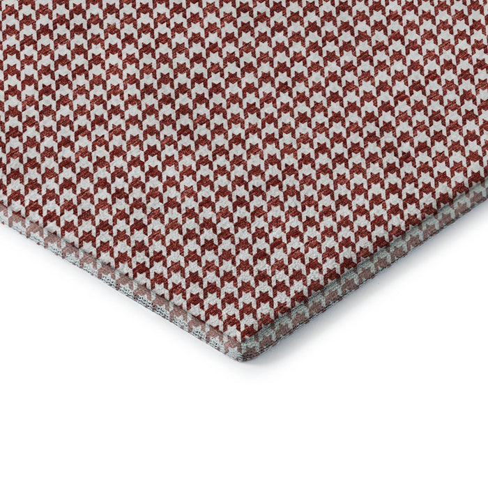 9' X 12' Houndstooth Washable Area Rug With UV Protection (645156) - Red / White