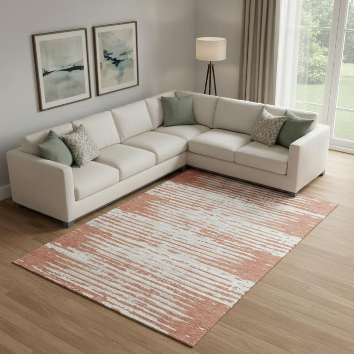 10' X 14' Striped Washable Area Rug With UV Protection (670543) - Coral / Ivory