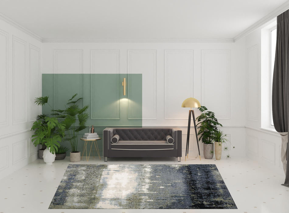 8' x 11' Abstract Power Loom Stain Resistant Area Rug - Blue Green Gray And Beige