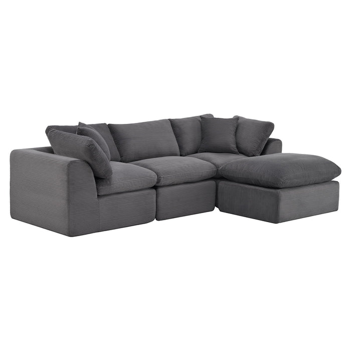 Corduroy Modular Sofa Chaise With Ottoman Toss Pillows (725209) - Dark Gray