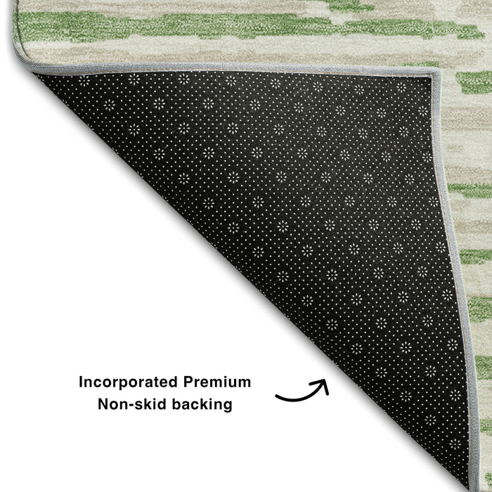 10' X 14' Striped Washable Area Rug With UV Protection (670561) - Green / Ivory