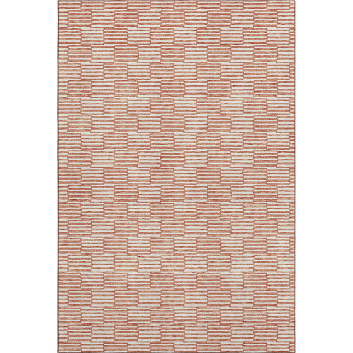 10' X 14' Abstract Geometric Washable Area Rug With UV Protection (673013) - Salmon / Beige