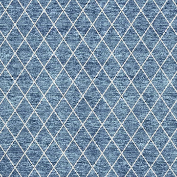 10' X 14' Geometric Washable Area Rug With UV Protection (674077) - Denim Blue / Ivory