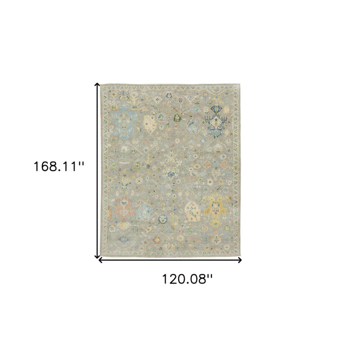 10' X 14' Traditional Wool Oriental Hand Knotted Area Rug With Fringe - Gray