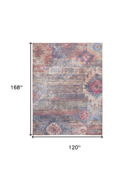 10' X 14' Geometric Distressed Area Rug (573759) - Red
