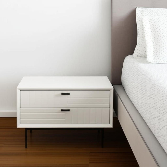 Two Drawer Faux Wood Nightstand - White And Black